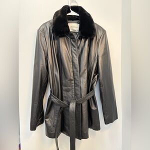 Elegant Black Leather Jacket with Belt